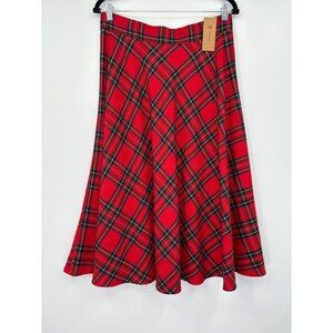 Cremieux Plaid Tartan Lesley Midi Skirt Red size 8 NEW